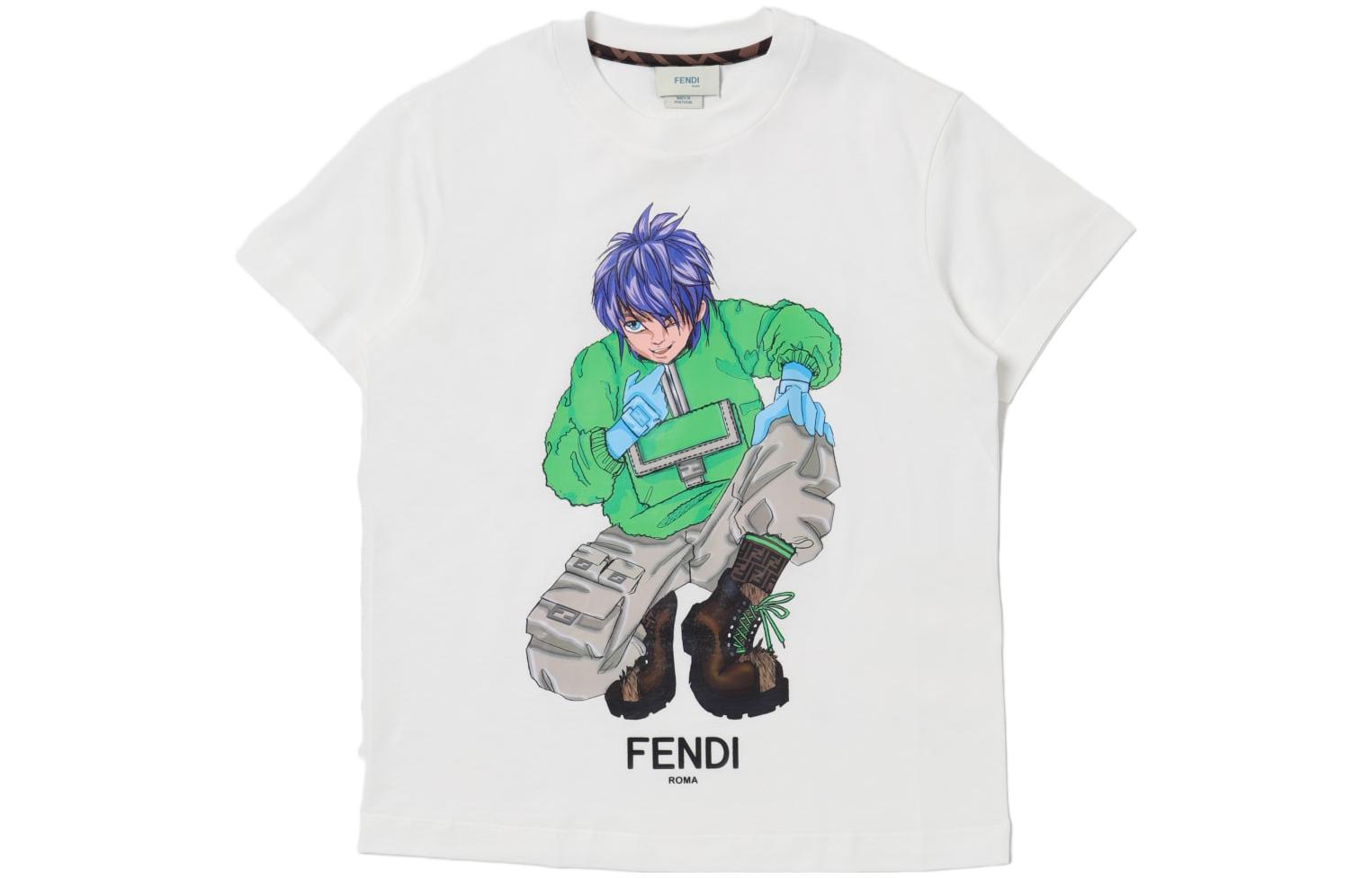 Kaos Pendek FENDI dengan Motif Gambar/Cetak, Cocok untuk Pria dan WanitaF-42