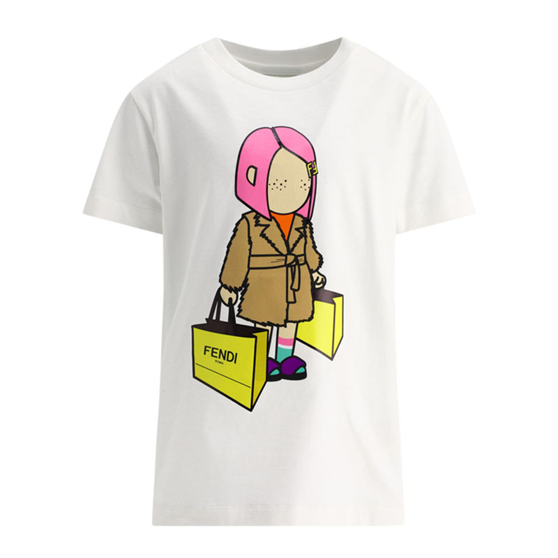 Kaos Pendek FENDI dengan Motif Gambar/Cetak, Cocok untuk Pria dan WanitaF-41