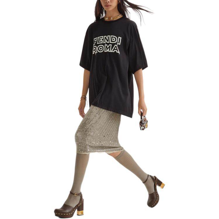 Kaos Pendek FENDI dengan Motif Gambar/Cetak, Cocok untuk Pria dan WanitaF-13