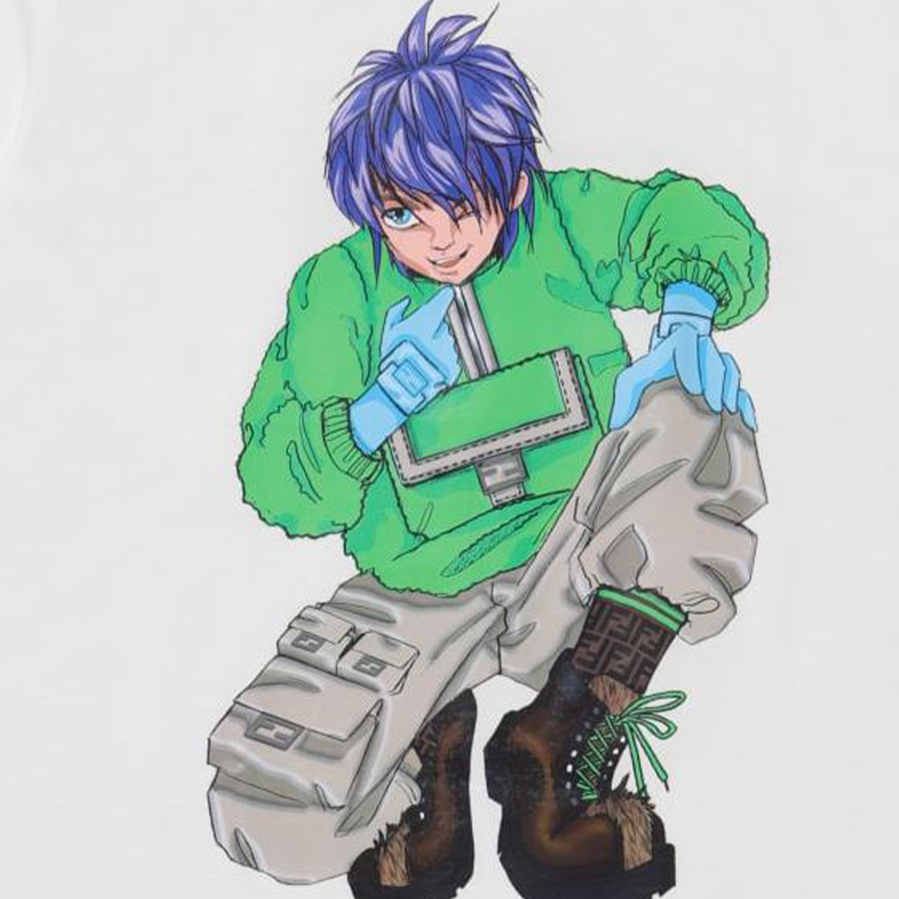 Kaos Pendek FENDI dengan Motif Gambar/Cetak, Cocok untuk Pria dan WanitaF-42